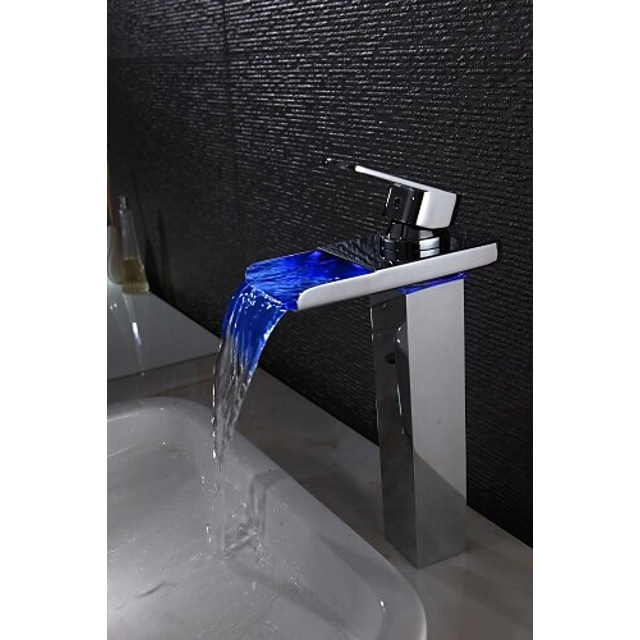  Bathroom Sink Faucet - Waterfall Chrome Centerset Single Handle One HoleBath Taps / Brass