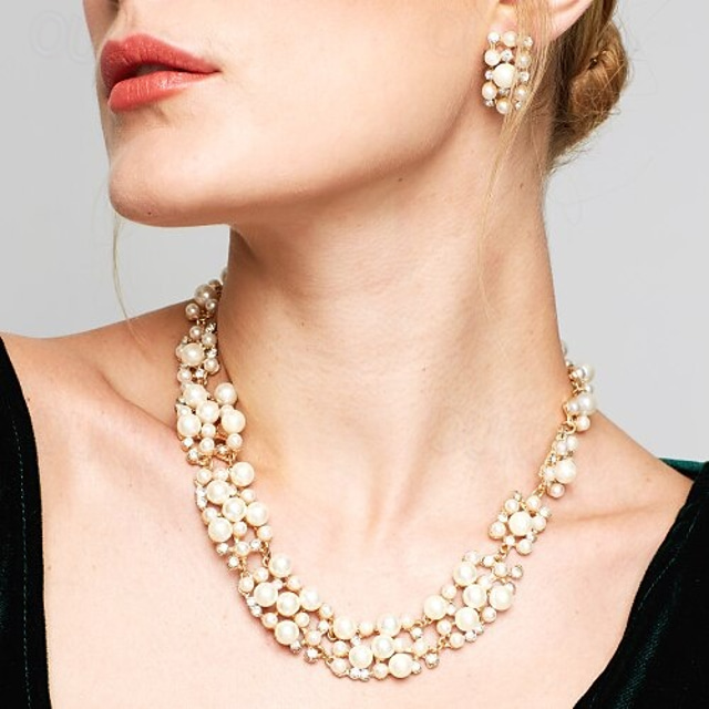  Jewelry Set Drop Earrings For Women's Party Wedding Daily Pearl Rhinestone Alloy Twisted Gold / Pearl Necklace