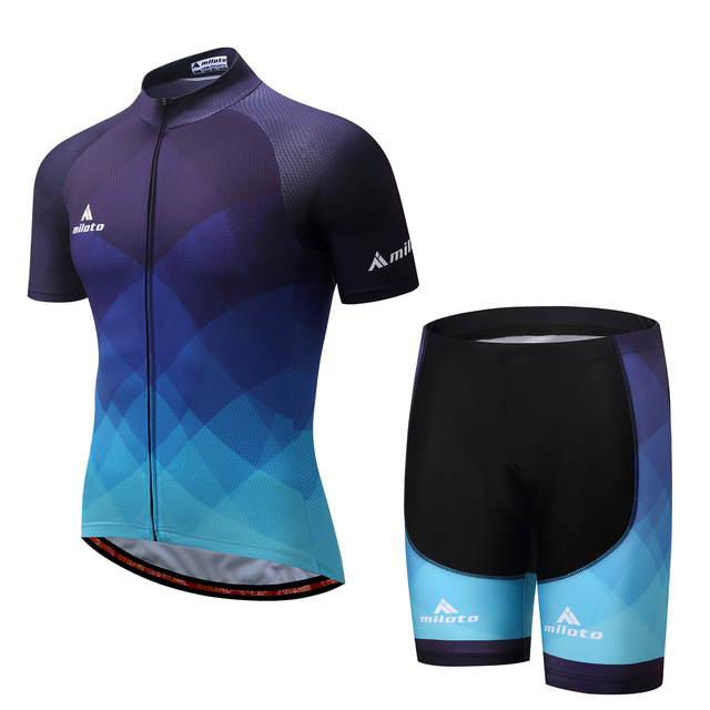  Miloto Men's Short Sleeve Cycling Jersey with Shorts - Blue Bike Padded Shorts / Chamois / Clothing Suit Spandex Gradient / Stretchy
