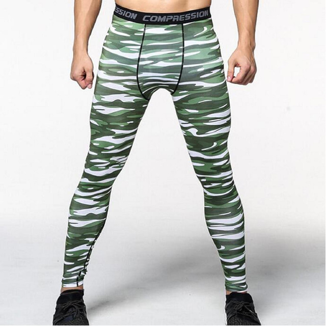  Men's Sports Gym Leggings Running Tights Leggings Compression Tights Leggings Spandex Blue Green Black White Winter Summer Pants / Trousers Base Layer Compression Clothing Camouflage Camo / Camouflage