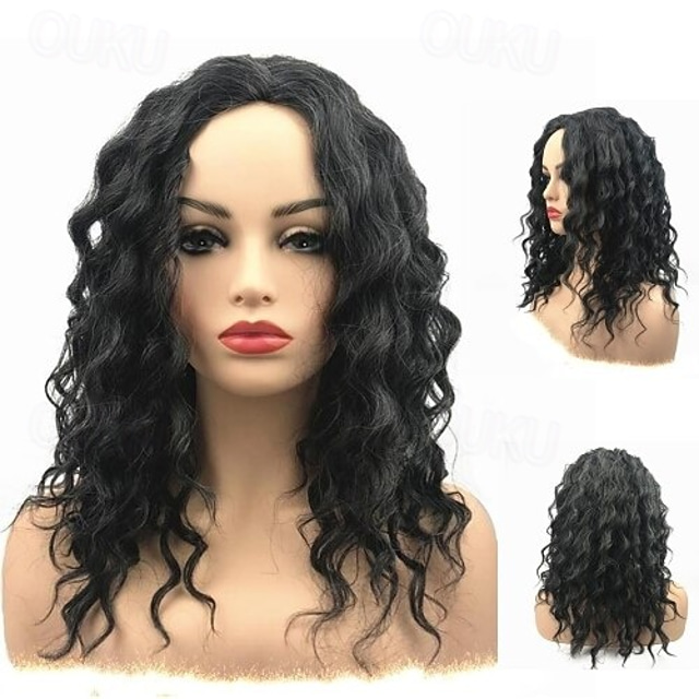  Synthetic Wig Curly Middle Part Wig Long Black / Blonde Synthetic Hair Women's African American Wig For Black Women Black StrongBeauty