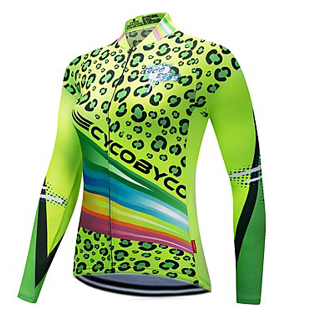  CYCOBYCO Women's Cycling Jersey Long Sleeve Mountain Bike MTB Road Bike Cycling Winter Graphic Leopard Plus Size Sweatshirt Jersey Shirt Green Trainer Fast Dry Quick Dry Sports Clothing Apparel