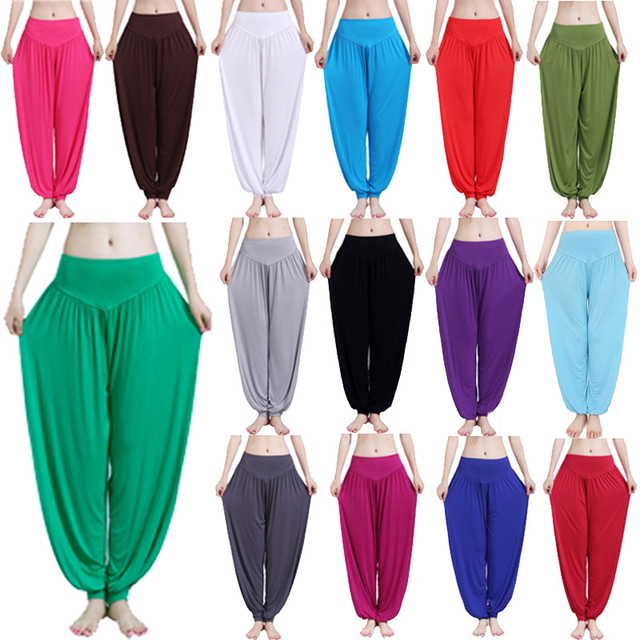  Women's High Waist Yoga Pants Harem Bloomers Quick Dry Lightweight White Black Purple Modal Sports Activewear Loose