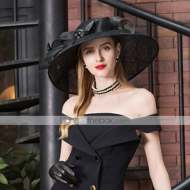  Hats Flax Sun Hat Horse Race Melbourne Cup With Rhinestone Feather Headpiece Headwear