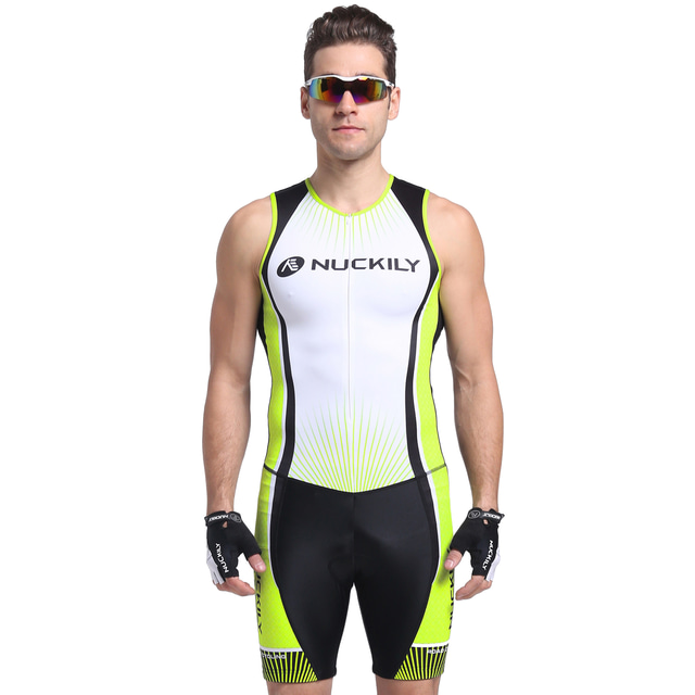  Nuckily Bărbați Manșon scurt Costum Verde Dungi Bicicletă Respirabil Design Anatomic Rezistent la Ultraviolete Sport Poliester Spandex Dungi triatlon Îmbrăcăminte / Strech / Avansat / Avansat