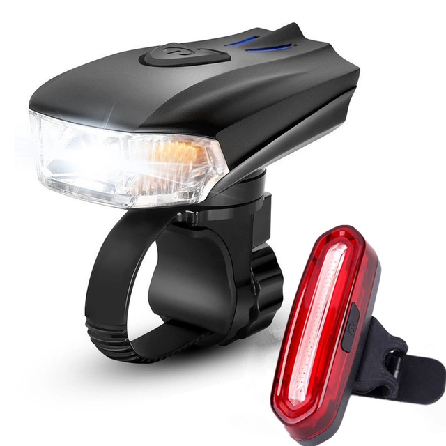 2-Piece Rechargeable LED Bike Light Set - Headlight & Taillight, USB Charging, Water Resistant