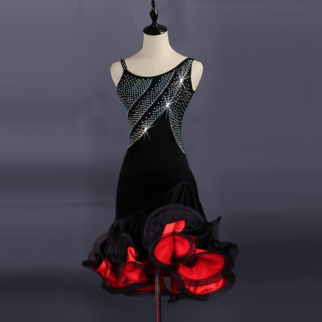  baile salsa baile latino vestido junta dividida cristales / diamantes de imitación mujer rendimiento sin mangas spandex organza / salón de baile