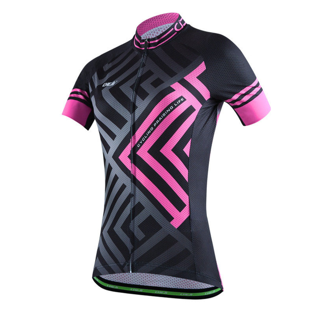  cheji® Women's Cycling Jersey Short Sleeve Mountain Bike MTB Road Bike Cycling Jersey Top Black Pink Black Blue Breathable Back Pocket Stretchy Sports Clothing Apparel