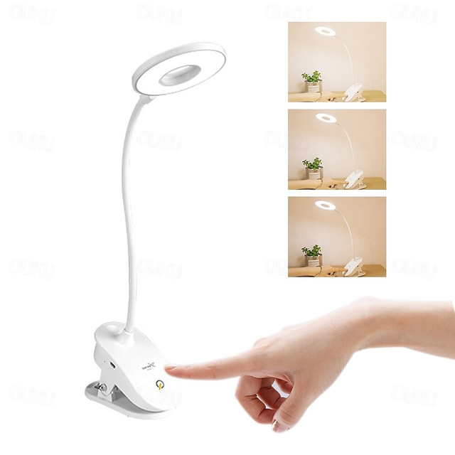 LED Ring Clip On Book Reading Bed Light Lamp Rechargeable Portable