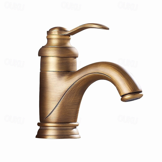  Bathroom Sink Faucet - Classic Antique Brass Centerset Single Handle One HoleBath Taps