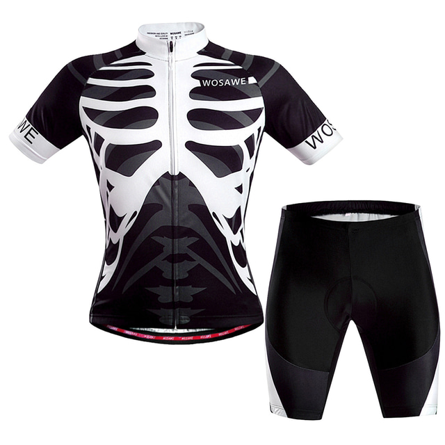  WOSAWE Men's Women's Short Sleeve Cycling Jersey with Shorts Mountain Bike MTB Road Bike Cycling Black White Graphic Skeleton Design Bike Quick Dry Sports Graphic Skeleton Funny Clothing Apparel
