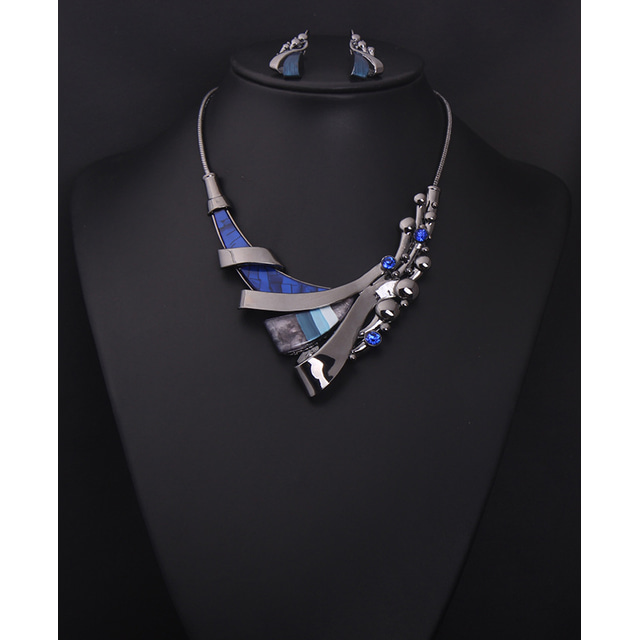  Brude smykker sett 1set Blå Edelsten Strass Legering 1 Halskjede Øredobber Dame Kunstnerisk Elegant Klassisk Søtt Smuk geometriske Kjærlighed Annerledes Smykkesett Til Fest Bryllup