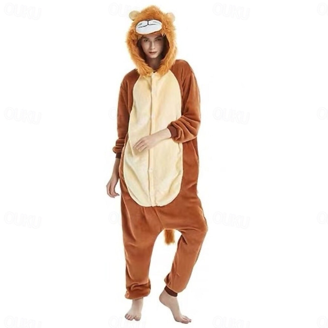  Piżama Kigurumi Wymyślny kostium Kostium Onesie Zwierzę Lew Kreskówka Ciepłe zabawny kostium Wygodny Dla dorosłych Dla obu płci Mężczyźni i kobiety Halloween Karnawał Impreza Spektakl Homewear