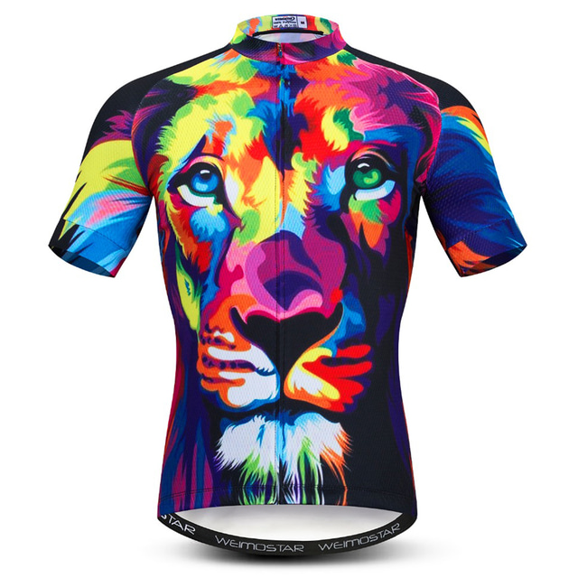  21Grams® 3D Lion Funny Men's Short Sleeve Cycling Jersey - Dark Navy Bike Jersey Top Breathable Quick Dry Moisture Wicking Sports Summer Elastane Polyester Mountain Bike MTB Road Bike Cycling