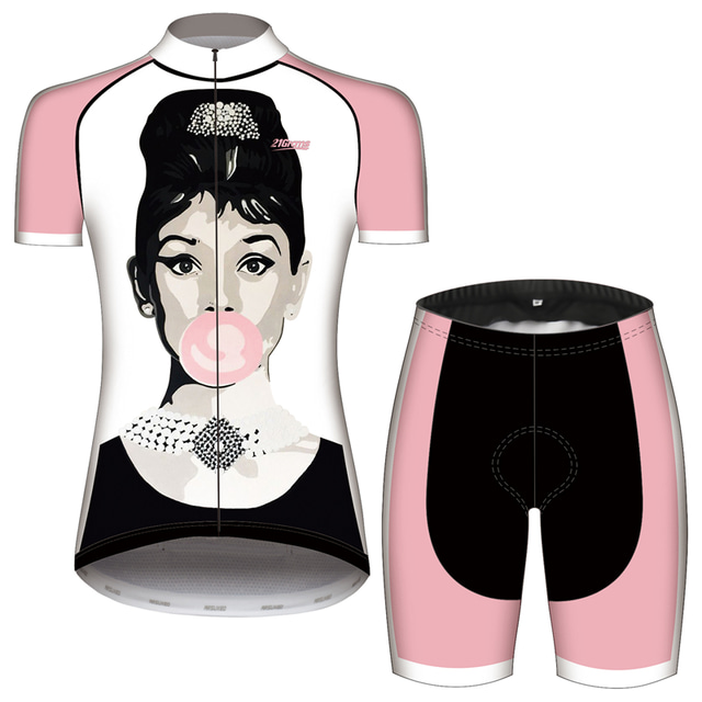  21Grams® Damskie Krótki rękaw Koszulka z szortami na rower Graficzny Audrey Hepburn Wzór Rower Zestawy odzież Kolarstwo górskie czarny / biały Anatomiczny kształt Szybkie wysychanie Odprowadza wilgoć