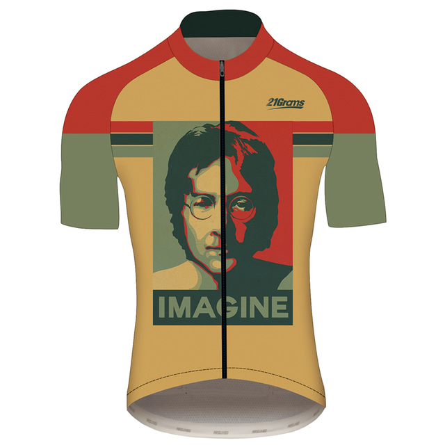  21Grams® Funny John Lennon Men's Short Sleeve Cycling Jersey - Red / Yellow Bike Jersey Top Breathable Quick Dry Moisture Wicking Sports Summer 100% Polyester Mountain Bike MTB Road Bike Cycling