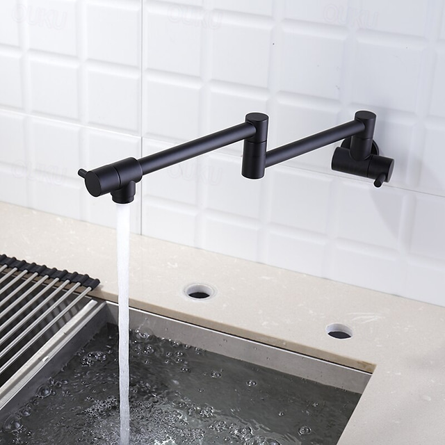  Kitchen Faucet,Wall Mounted Pot Filler Black Single Handle One Hole Multi-Ply Pot Filler Foldable Contemporary Kitchen Taps