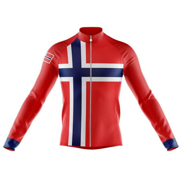  21Grams Men's Cycling Jersey Long Sleeve Mountain Bike MTB Road Bike Cycling Graphic Norway Design Jersey Top Black Red Thermal Warm UV Resistant Cycling Sports Clothing Apparel