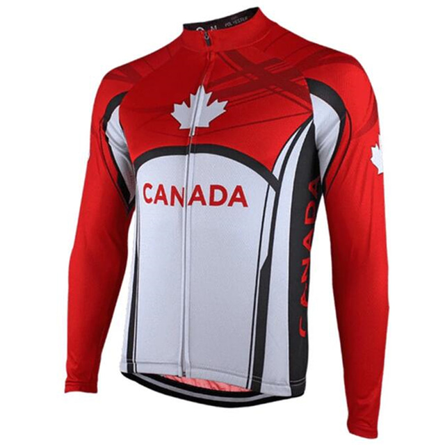  21Grams® Men's Cycling Jersey Long Sleeve Mountain Bike MTB Road Bike Cycling Winter Graphic Canada Jersey Shirt Red Thermal Warm UV Resistant Cycling Sports Clothing Apparel / Stretchy / Quick Dry