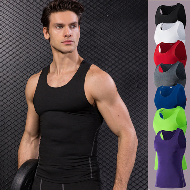  Men's Running Shirt Gym Tank Top Sleeveless Base Layer Top Athletic Winter Anatomic Design Quick Dry Stretchy Gym Workout Exercise & Fitness Racing Sportswear Activewear Solid Colored Black White