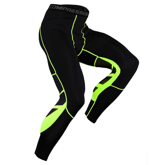  Men's Running Tights Leggings Compression Tights Leggings Winter Base Layer Tights Leggings Color Block Quick Dry Moisture Wicking Green Grey / High Elasticity / Athletic