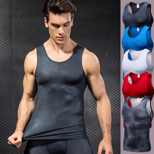  Men's Compression Tank Top Tank Top Base Layer Top Athletic Breathable Quick Dry Sweat-Wicking Fitness Gym Workout Running Jogging Sportswear Solid Colored Normal White Black Grey Red Blue Activewear