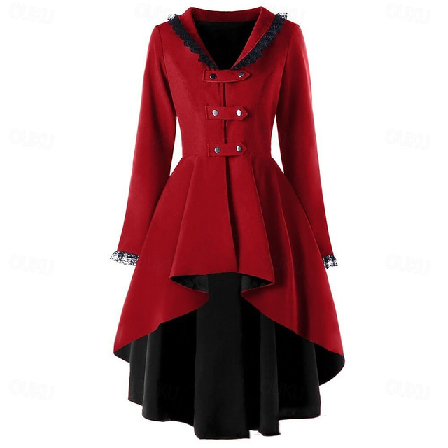  Rétro Vintage Punk & Gothique Médiéval Manteau Trench-coat Vêtements d'extérieur Médecin de la peste Grande Taille Couleur Unie Femmes Halloween Carnaval Mascarade Soirée Halloween Adulte Manteau