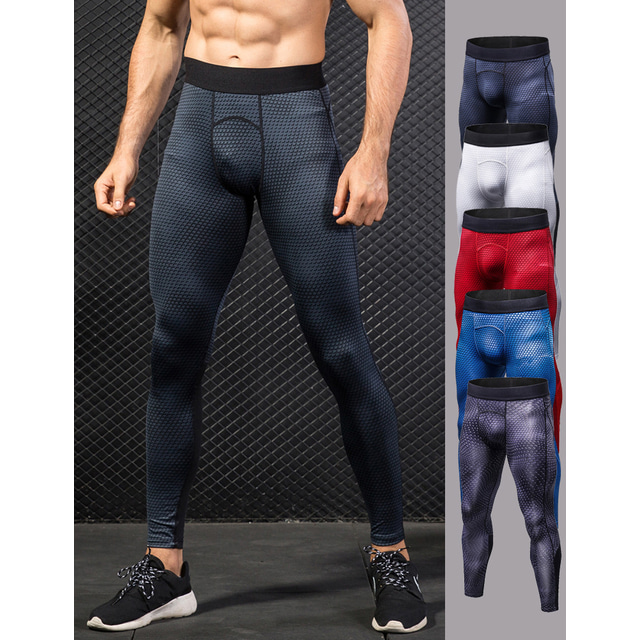  Men's Leggings Sports Gym Leggings Yoga Pants Mesh Spandex Black Blue Light Grey Winter Tights Leggings Optical Illusion Butt Lift Quick Dry Clothing Clothes Gym Workout Exercise & Fitness Running