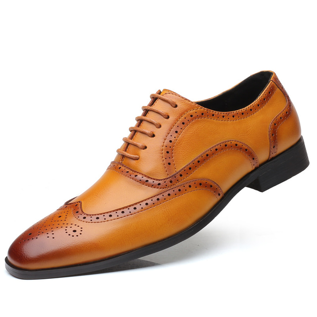  brune oxford-kjolesko for menn – klassiske brogue-sko i kunstskinn med snøring til forretninger, bryllup og formelle anledninger