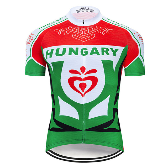  21Grams® Męskie Koszulka rowerowa Krótki rękaw Kolarstwo górskie Kolarstwie szosowym Graficzny Węgry Flagi Dżersej Top Czerwony / Biały Odporny na UV Oddychający Szybkie wysychanie Sporty Odzież