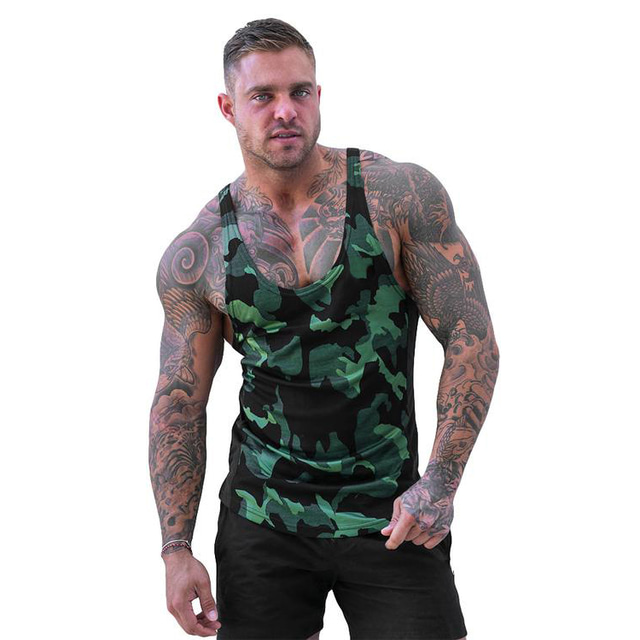  Men's Yoga Top Tank Top Summer Camo / Camouflage Green Black Yoga Fitness Gym Workout Tank Top Sleeveless Sport Activewear Breathable Quick Dry Comfortable Micro-elastic Slim
