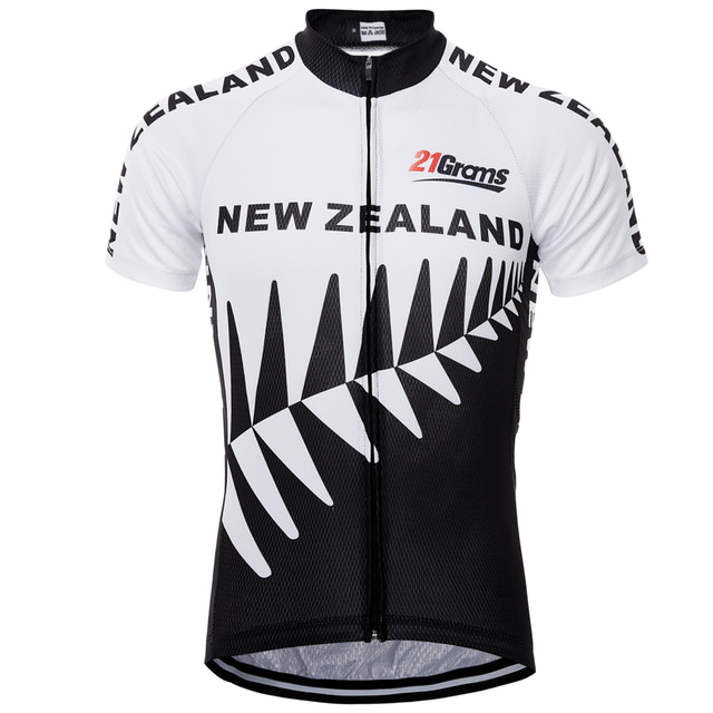  21Grams® Bărbați Manșon scurt Jersey de ciclism Grafic Noua Zeelanda Design Bicicletă Topuri Ciclism montan Ciclism stradal Negru / Alb Rezistent la UV Uscare rapidă Confortabil la umezeală Sport