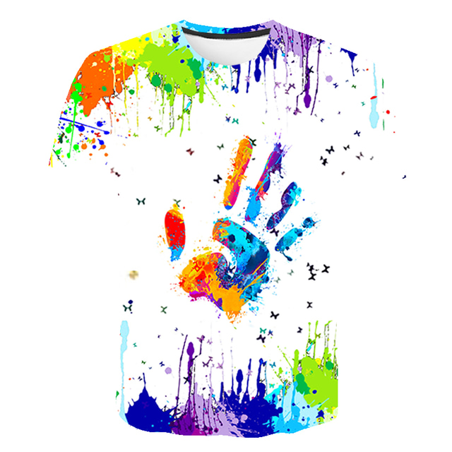  Børn Pige T-shirt Farveblok 3D-udskrivning Kortærmet Basale Regnbue
