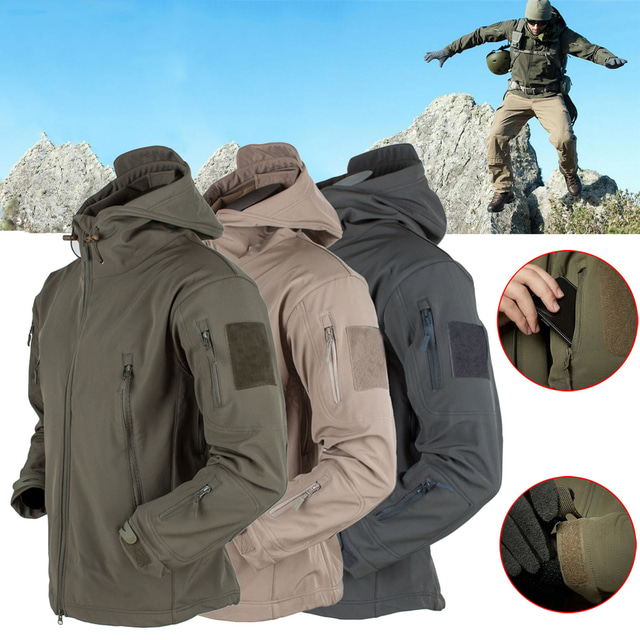  Men's Special Ops Military Tactical Soft Shell Jacket Coat Hunting Fleece Hooded Coat Outdoor Thermal Warm Waterproof Windproof Fleece Lined Lightweight Winter Trench Coat Top Camping Fishing