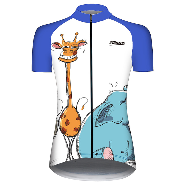  21Grams Women's Cycling Jersey Short Sleeve Mountain Bike MTB Road Bike Cycling Graphic Animal Elephant Jersey Top Blue White Spandex UV Resistant Breathable Back Pocket Sports Clothing Apparel