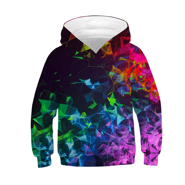  子供 男の子 フーディーズ＆スウェットシャツ Pullover 長袖 ブラック 3Dプリント 虹色 グラフィック 3D印刷 カラーブロック ポケット付き 活発的 ベーシック 4〜12年