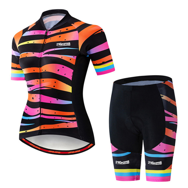  21Grams® Women's Short Sleeve Cycling Jersey with Shorts Mountain Bike MTB Road Bike Cycling Black / Orange Rainbow Stripes Graphic Bike Quick Dry Sports Rainbow Stripes Graphic Clothing Apparel