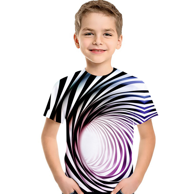  Gutt T skjorte Kortermet T skjorte T-skjorte Geometrisk Fargeblokk 3D Print 3D-utskrift Aktiv Sport Gatemote Polyester Spandex Barn Baby Trykt mønster 3D-trykt grafikk Skjorte