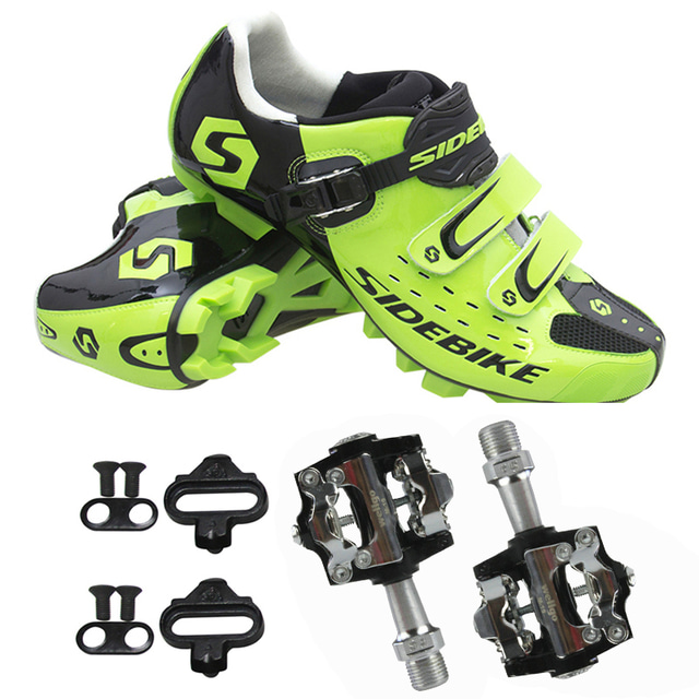  Adulți Papuci de Ciclism cu Pedale & Crampoane Încălțăminte Mountain Bike Pantofi de Ciclism Nailon Căptușire cu Perne Respirabil Uscare rapidă Verde Alb Negru Bărbați Pentru femei Unisex Pantofi de