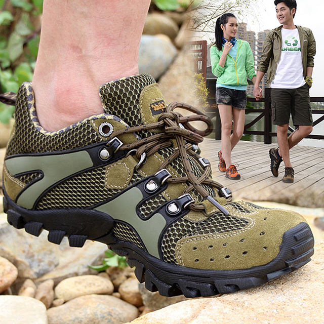  Men's Hiking Shoes Sneakers Mountaineer Shoes Pumps Shock Absorption Breathable Lightweight Wearproof Low-Top Fishing Hiking Climbing Suede Spring Summer Grey Khaki Brown