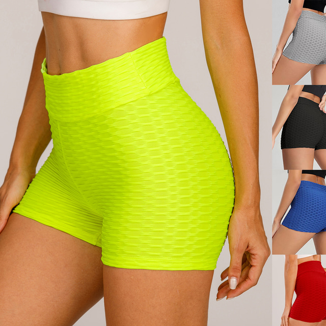  Women's Yoga Shorts Workout Shorts High Waist Spandex White Black Green Shorts Bottoms Solid Color Tummy Control Butt Lift 4 Way Stretch Scrunch Butt Push Up Jacquard Clothing Clothes Fitness Gym