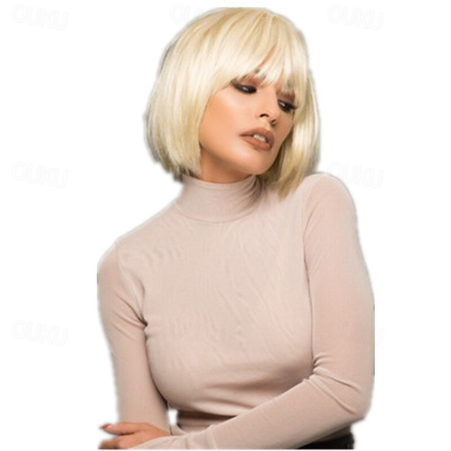  Blonde Wigs for Women Synthetic Wig Straight Bob Wig Short Blonde Synthetic Hair 6 Inch Women's Fashionable Design Easy Dressing Sexy Lady Blonde