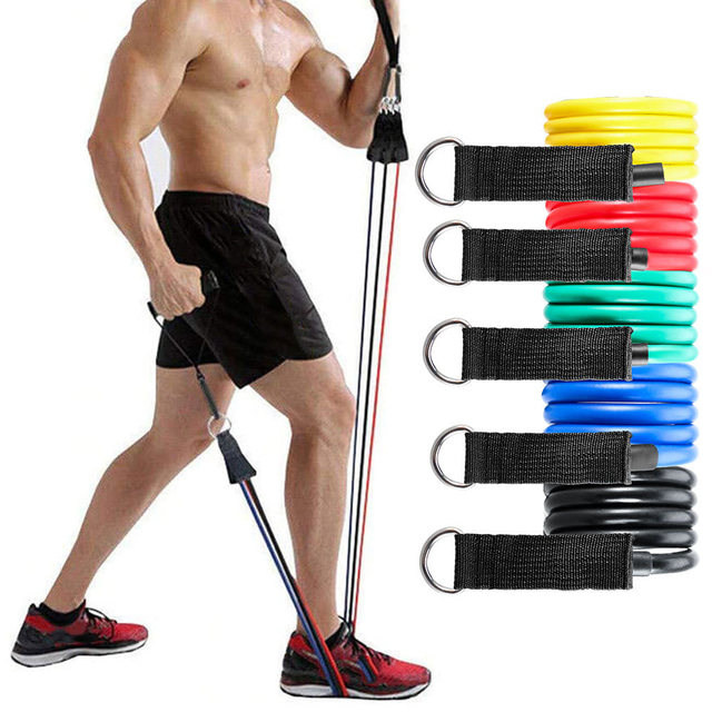  Resistance Band Set Exercise Resistance Bands 11 pcs 5 Stackable Exercise Bands Door Anchor Legs Ankle Straps Sports TPE Home Workout Pilates CrossFit Heavy-duty Carabiner Strength Training Muscular