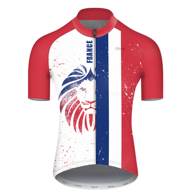  21Grams Men's Cycling Jersey Short Sleeve Mountain Bike MTB Road Bike Cycling Graphic Lion France Jersey Top Red White Black White Cycling Breathable Ultraviolet Resistant Sports Clothing Apparel