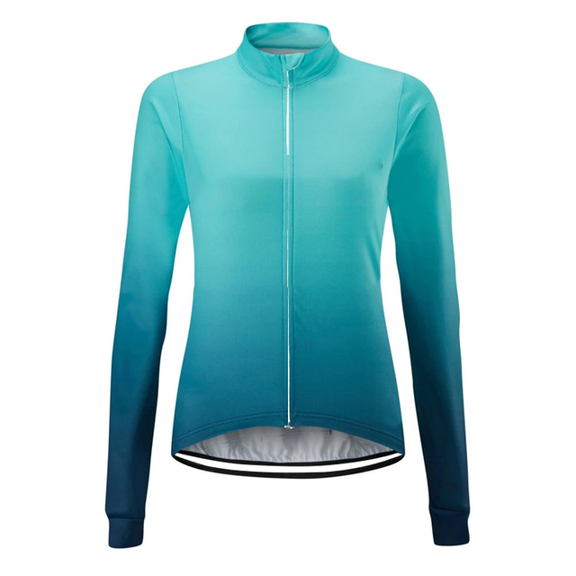  OUKU Women's Cycling Jersey Long Sleeve Mountain Bike MTB Road Bike Cycling Graphic Gradient Jersey Top Blue Orange Spandex UV Resistant Breathable Back Pocket Sports Clothing Apparel