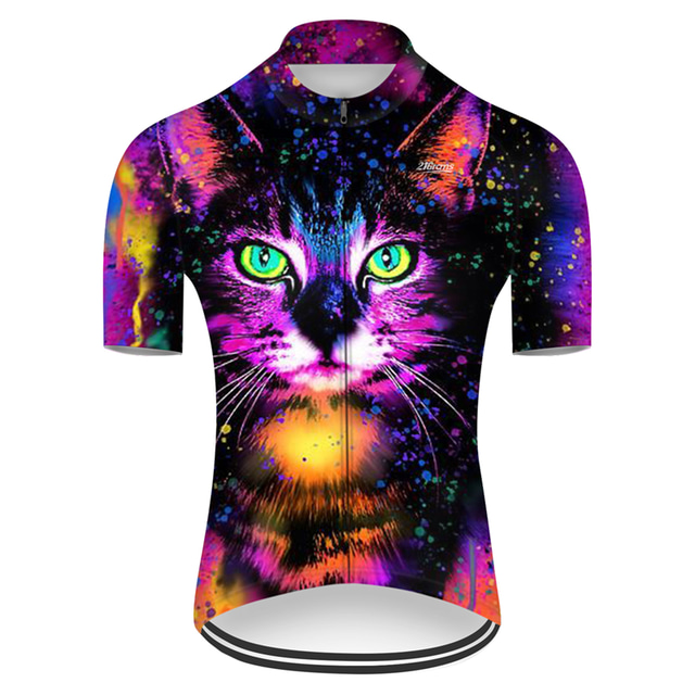  21Grams® Men's Cycling Jersey Short Sleeve Mountain Bike MTB Road Bike Cycling Cat Graphic Gradient Jersey Shirt Black Red Cycling Breathable Ultraviolet Resistant Sports Clothing Apparel / Quick Dry