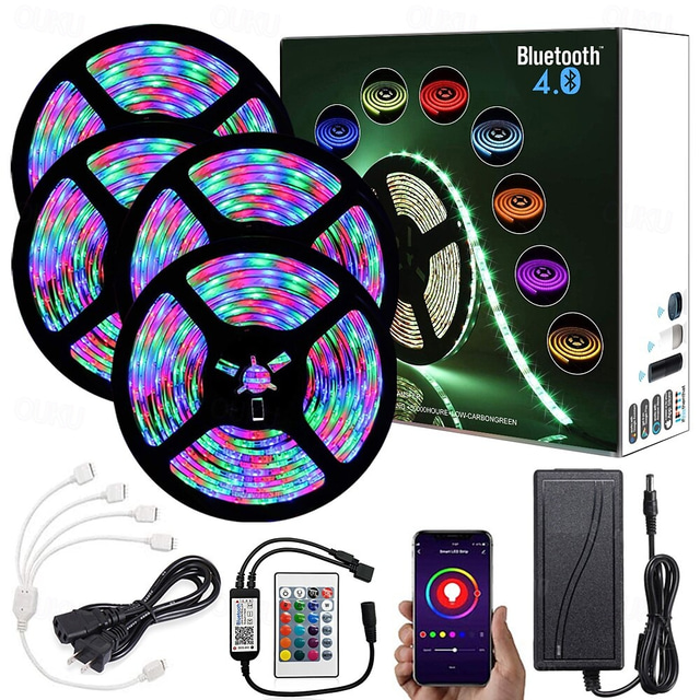  20m 65ft Smart Led Strip Light App WiFi Bluetooth Music Sync Waterproof RGB SMD 2835 1080 LEDs Work with Alexa Google 12V