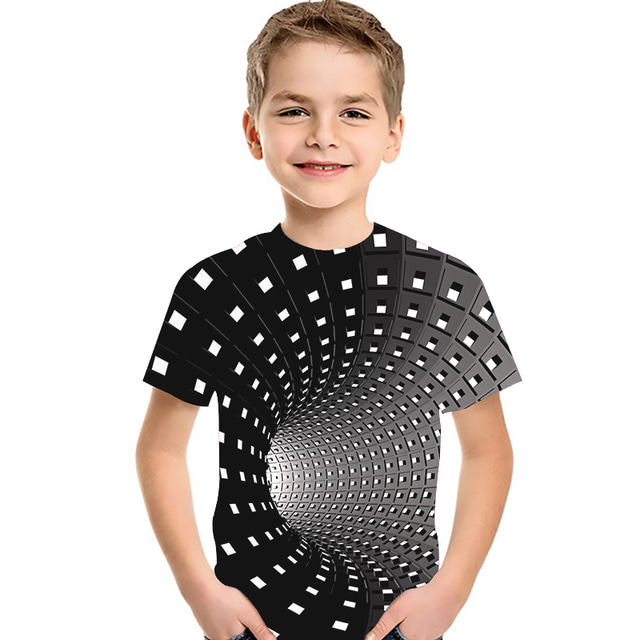  Drenge 3D Geometrisk Farveblok 3D Print T-shirt Kortærmet 3D-udskrivning Sommer Aktiv Sport Gade Polyester Spandex Børn Baby