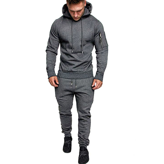  Men's Tracksuit Sweatsuit 2 Piece Street Summer Long Sleeve Cotton Thermal Warm Breathable Moisture Wicking Fitness Gym Workout Running Sportswear Activewear Solid Colored Dark Grey Black Light Grey