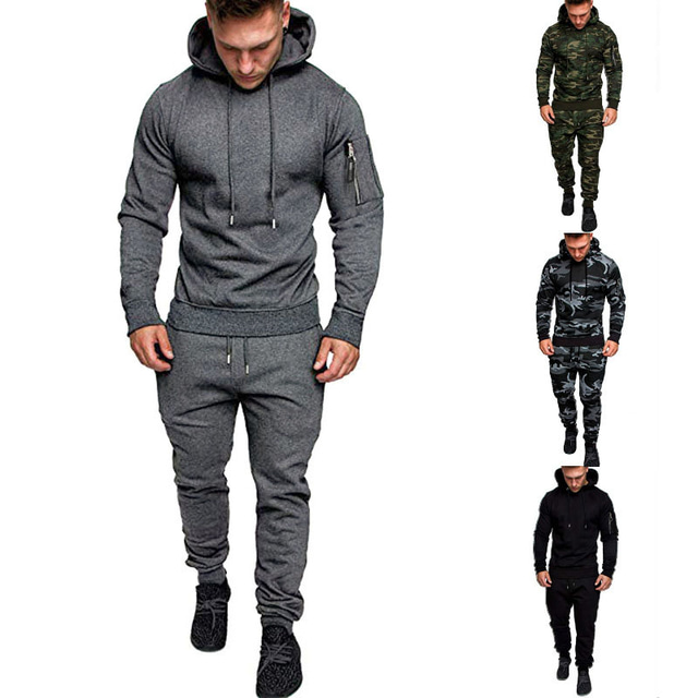  Men's 2 Piece Tracksuit Sweatsuit Street Casual Summer Long Sleeve Cotton Thermal Warm Breathable Moisture Wicking Fitness Gym Workout Running Active Training Jogging Sportswear Hoodie Dark Grey